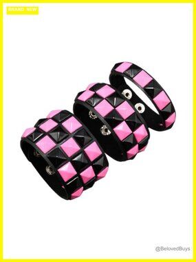 3 Pcs Punk Leather Cuff Bracelet Set Gothic Studded Wristband Adjustable